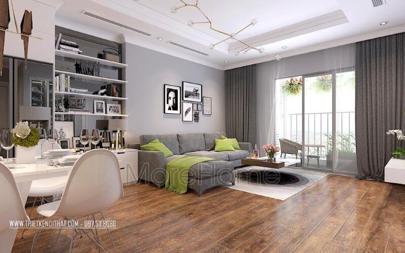 Không gian phòng khách sang trọng với bộ sofa khung gỗ tự nhiên bọc nỉ cao cấp
